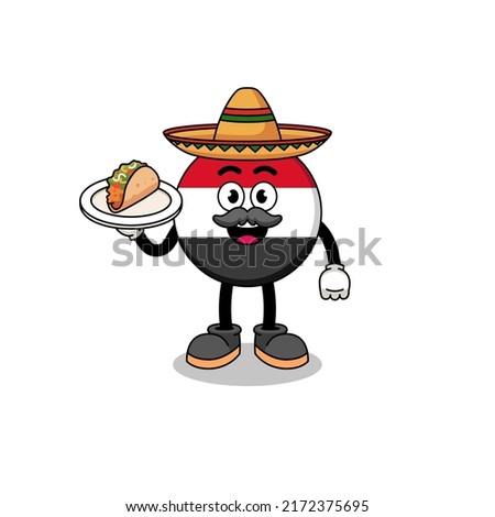 Character cartoon of yemen flag as a mexican chef , character design