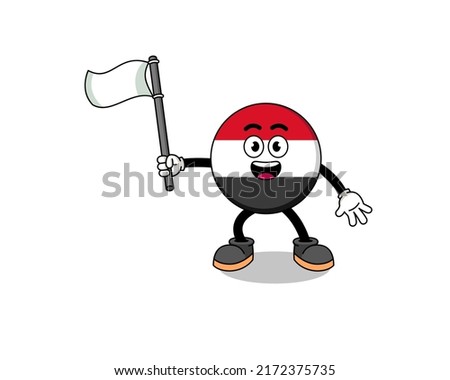 Cartoon Illustration of yemen flag holding a white flag , character design