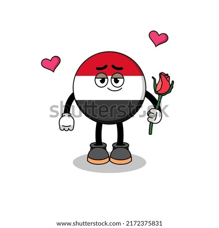 yemen flag mascot falling in love , character design
