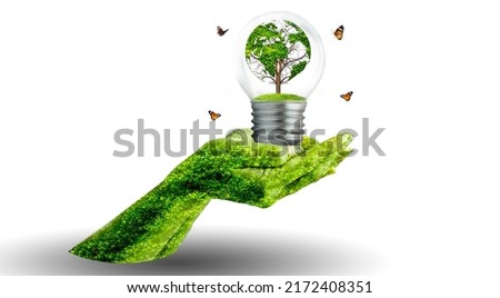 world shaped tree in light bulb concept of environmental conservation and protecting nature Royalty-Free Stock Photo #2172408351