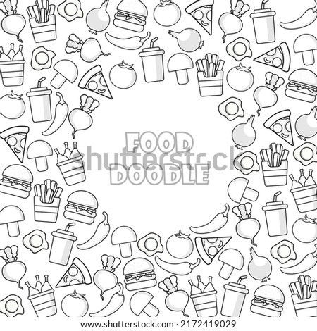 Hand drawn food doodles with seamless pattern