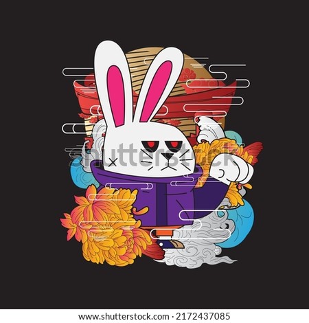Rabbit illustration with japanese style background