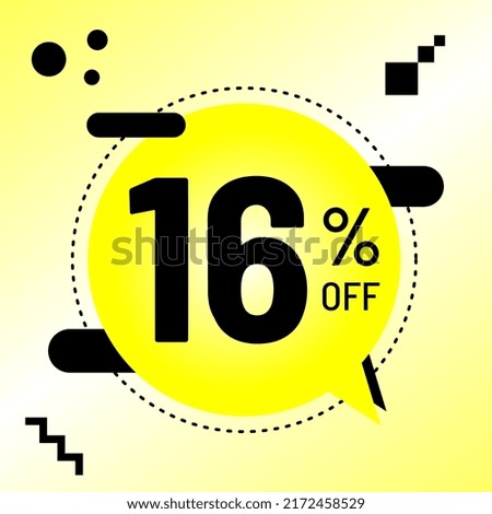 16 percent off, big promotion, yellow balloon black detail