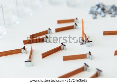 Wooden wick for candle making at the table. Making homemade candle. Crackling wick.  Royalty-Free Stock Photo #2172463565