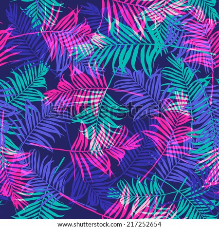 Tropical palm leaf pattern neon colored.