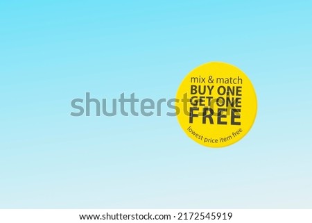 buy one get one free yellow button on white blue graduated background