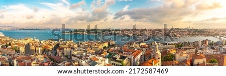Istanbul panorama, skyline with Golden Horn strait at sunset Royalty-Free Stock Photo #2172587469