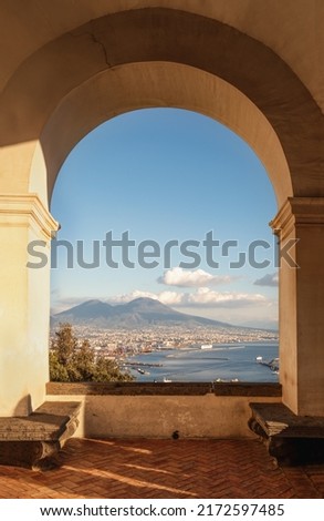View of Naples bay and Mount Vesuvius, Certosa di San Martino (Monastery of St. Martin), Naples, Italy Royalty-Free Stock Photo #2172597485