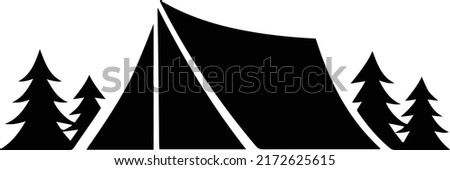 Side View of Camping tent silhouette with pine trees and camping tent textured vector illustrations
