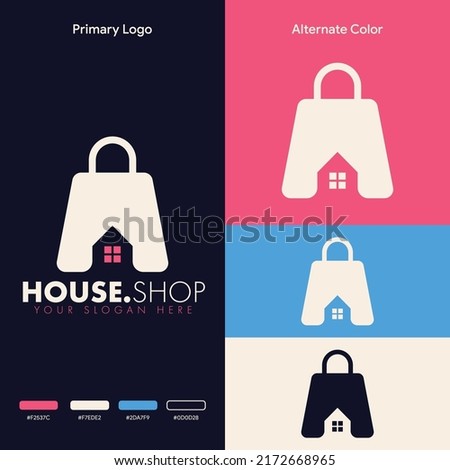 simple minimalist house shopping bag logo design