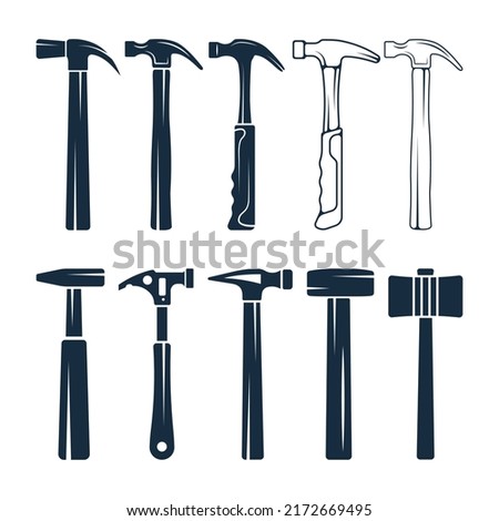 Hammer Vector And Clip Art Collection, Creative Simple Black Color And White Background, Editable File Free Download.