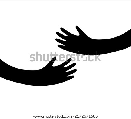 Silhouette of hugging hands. Concept of support and care.