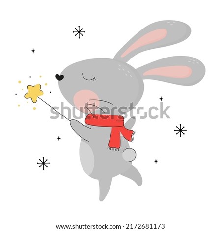Happy new year funny bunny with a magic wand