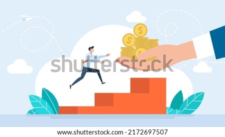 Running up. Career development or wealth management concept. Pay raise salary increase, wages or income growth, investment profit and earning rising up. Flat business style. Vector Illustration. Royalty-Free Stock Photo #2172697507