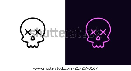 Outline skull emoji icon, with editable stroke. Skull emoticon silhouette with dead x eyes, skeleton head pictogram. Skull face, danger and death, poison and toxic, dead pirate. Vector icon