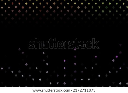 Dark multicolor, rainbow vector pattern with symbol of cards. Blurred decorative design of hearts, spades, clubs, diamonds. Smart design for your business advert of casinos.