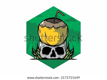 Coconut drink on human skull illustration design