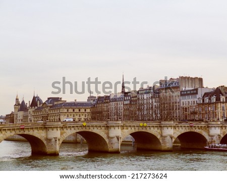 Vintage looking Pont Neuf New Bridge in the Ile de la Cite Island of the City in Paris France