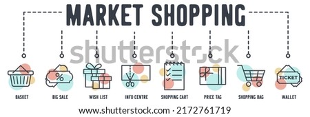 Market Shopping Mall banner web icon. basket, big sale, wish list, info, shopping cart, price tag, shopping, bag vector illustration concept. Royalty-Free Stock Photo #2172761719
