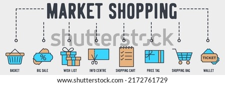 Market Shopping Mall banner web icon. basket, big sale, wish list, info, shopping cart, price tag, shopping, bag vector illustration concept. Royalty-Free Stock Photo #2172761729