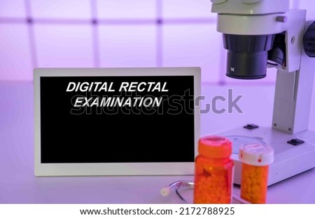 Medical tests and diagnostic procedures concept. Text on display in lab Digital Rectal Examination Royalty-Free Stock Photo #2172788925