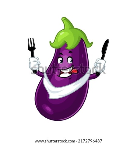 Vector mascot, cartoon and illustration of a eggplant holding spoon and fork