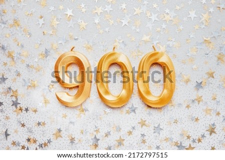 900 nine hundred followers card golden birthday candle on Festive Background. Template for social networks, blogs. Social media celebration banner. 900 online community fans. nine hundred subscriber