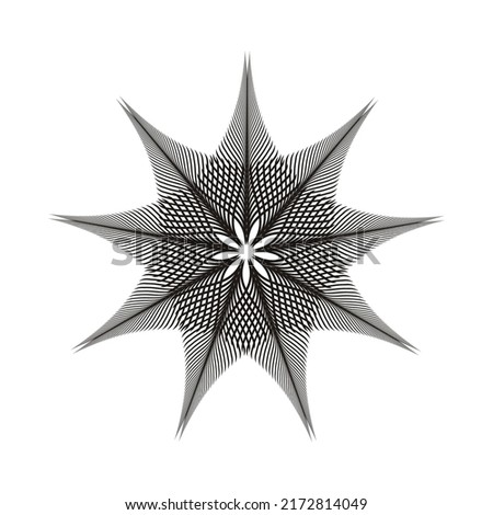 graphic guilloche stars nine spikes black and white