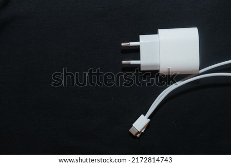 Head and charging cable. empty space, background.