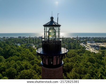Aerial photo Currituck Beach Lighthouse Corolla North Carolina USA Royalty-Free Stock Photo #2172825381