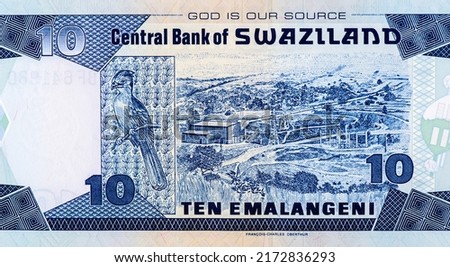Bird and the hydroelectric plant situated in Luphohlo. Portrait from Swaziland 10 Emalangeni 2006 Banknotes.