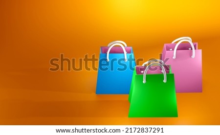 3D rendering Shopping bags. Horizontal format, copy-space