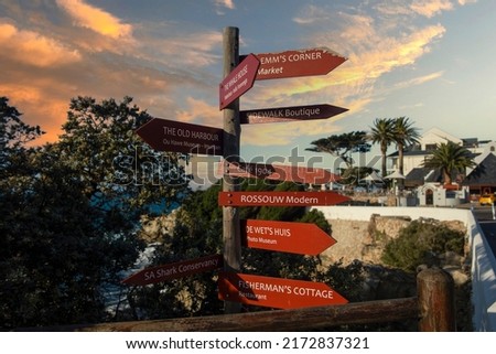 Beautiful picture of the South African directions from the Atlantic Ocean town of Hermanus, the best place in the world for whale watching. Royalty-Free Stock Photo #2172837321