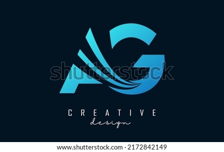 Creative blue letter AG a G logo with leading lines and road concept design. Letters with geometric design. Vector Illustration with letter and creative cuts and lines.