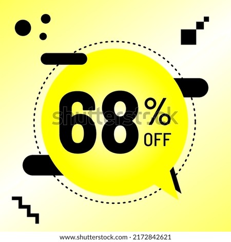 68 percent off, big promotion, yellow balloon black detail