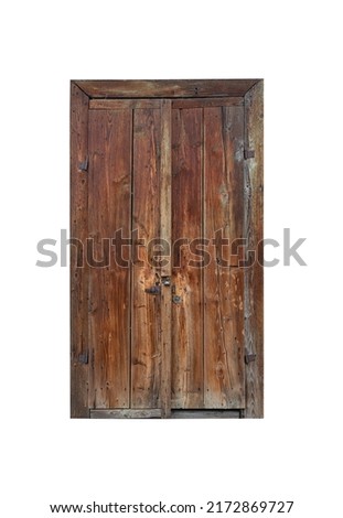 Old wooden door isolated on white background Royalty-Free Stock Photo #2172869727