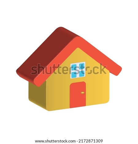 yellow fluffy house isolated on white background. cartoon style. 3D rendering.