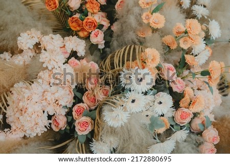 Decorative dried flowers arrangements of all pastel colors.