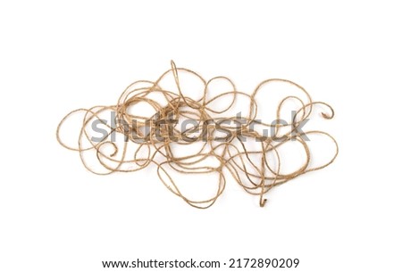 String tangled mess. Complex, confusion, chaos concept with yarn ball cord, rope Royalty-Free Stock Photo #2172890209