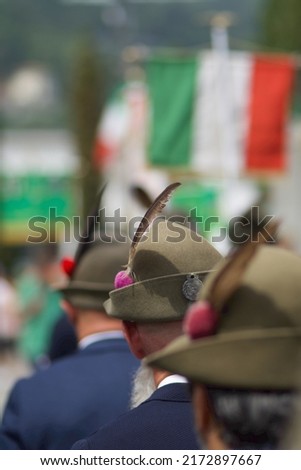 close-up of the feather of the Italian alpine bersagliere hat Royalty-Free Stock Photo #2172897667