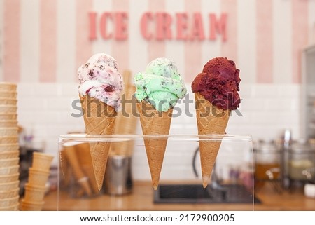 Ice cream closeup picture. Cold dessert. Summer fresh sweets.