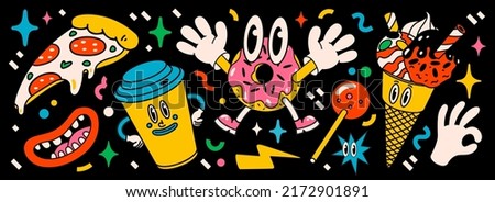 Cartoon vector Comic characters. Crazy cartoons Abstract vector collection in trendy retro comic style Royalty-Free Stock Photo #2172901891