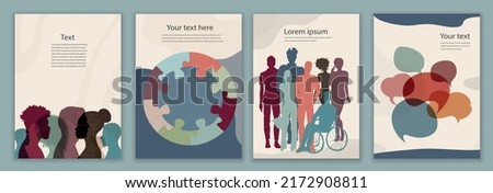 Diversity inclusion and equality concept. Group of multicultural and multiethnic men and women. Silhouette people of diverse cultures.Editable brochure template flyer leaflet cover poster Royalty-Free Stock Photo #2172908811