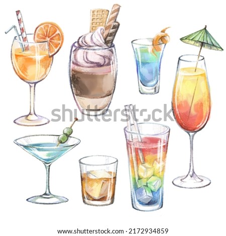 Set of alcoholic beverages icons. Popular cocktails for menu design, posters, brochures for cafes, bars.