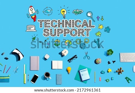 Technical support with collection of electronic gadgets and office supplies
