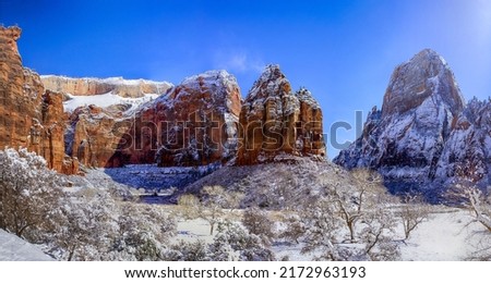 The rocks of the mountain canyon in the snow in winter. Snowy canyon rocks. Canyon rock in snow. Canyon snowy rocks landscape Royalty-Free Stock Photo #2172963193