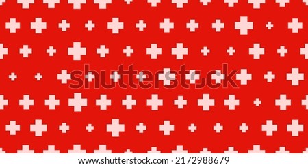 Seamless hospital background with plus symbols. White symbol of medicine on a red background. Vector illustration