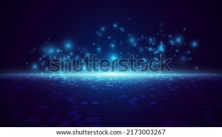 Abstract Digital Technology or Science Background. Blue Perspective Grid with Light Effects. Vector for Your Graphic Design. Royalty-Free Stock Photo #2173003267