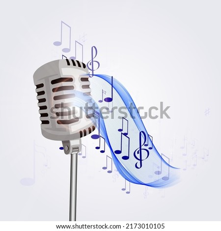 Illustration of an old microphone and musical notes.