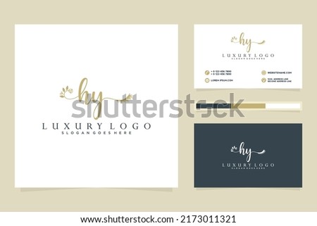 Feminine HY Initials logo collection  with business card template.